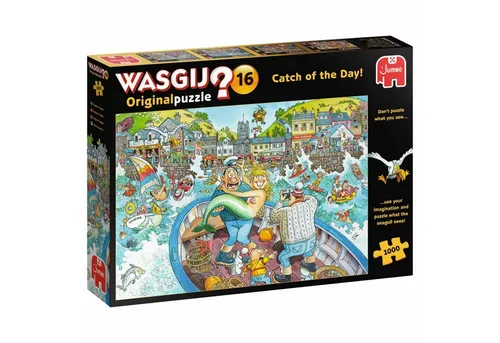 Jumbo Spiele Wasgij Original 16 Fang des Tages! 1000 Teile Puzzle - Puzzle mit 1000 Teilen, fördert die Konzentration und bietet stundenlangen Rätselspaß für Puzzle-Liebhaber.