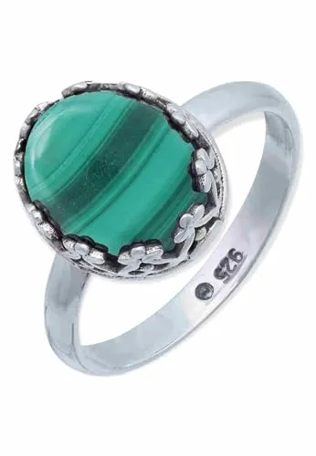 mantraroma Ring 925 Silber Damen Malachit Edelstein grün dezent verspielt