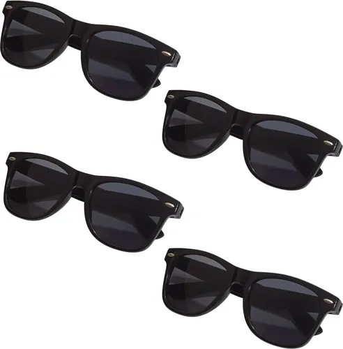 4x Sonnenbrille Pilotenbrille Retro Nerd Horn Party Brille Schwarz
