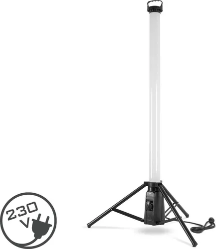 STAHLWERK LED-Baustrahler 100 Watt mit Stativ - Leistungsstarker 100 Watt LED-Baustrahler mit 7500 Lumen für 360°-Rundumbeleuchtung. Ideal für Baustellen und Werkstätten. Integrierte 230-V-Zusatzsteckdose für zusätzlichen Komfort.