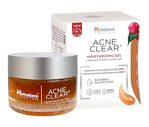 Himalaya Acne Clear+ Feuchtigkeitsgel, 50ml – Salicylsäure, CICA & Neem – 24-Stunden-Feuchtigkeitsversorgung, lindert Rötungen – Bekämpft 5 Anzeichen von Akne – 97% natürlichen Ursprungs