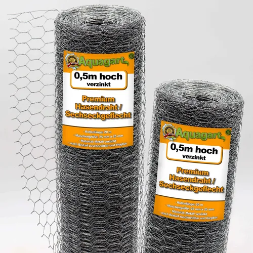 20m Sechseckgeflecht Kaninchendraht - Ideal für Tiergehege - Maschendrahtzaun aus verzinktem Draht, 50cm hoch, perfekt für den Bau von sicheren Gehegen und Zäunen für Kaninchen und andere Tiere.