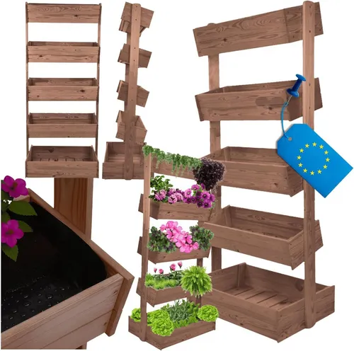 Modo24 Vertikales Blumenregal aus Holz – 4 oder 5 Ebenen - Stilvolles vertikales Pflanzenregal aus FSC-zertifiziertem Holz. Ideal für Innen- und Außenbereich, nutzt Platz optimal und bietet flexible Ablagen für Ihre Pflanzen und Dekoration.