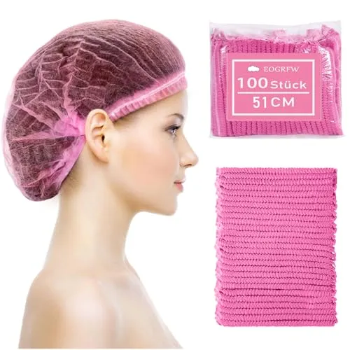 EOGRFW 100 Stück Haarnetz Einwegstoff Einweg Haarnetze,51 Cm,Rosa | Einweghauben mit Elastischem Band,OP Hauben Damen Herren,Haarnetz Einweg für Männer Frauen Hair Cover