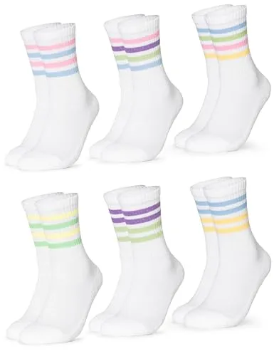 Produktbild Occulto Damen Retro Tennissocken 80% Baumwolle 6er Pack (Modell: Steffi) 80s 35-38