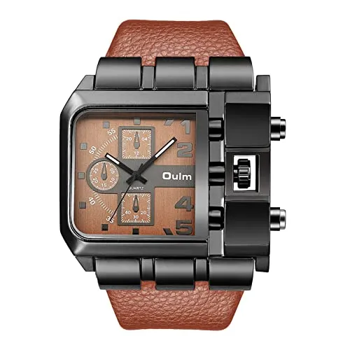 JewelryWe Herrenuhr Analog Quarz Casual Armbanduhr Männer Leder Armband Militäruhr Sport Uhr mit Groß Quadrat Zifferblatt Geschenk