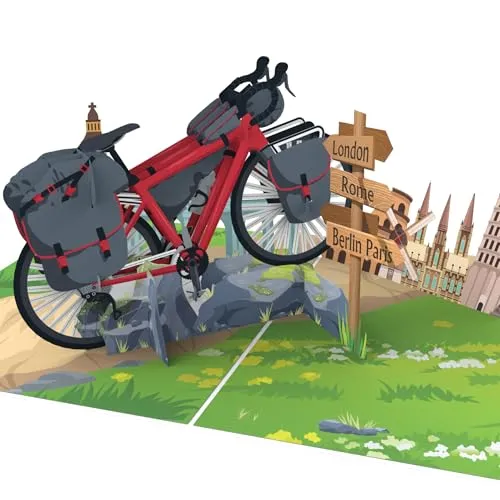 LIMAH® Pop-Up Karte Fahrrad – 3D Karte Fahrrad - Fahrrad Urlaub, Fahrradtour, Bikepacking Tour – Radreise durch Europa – Geschenk für Radfahrer, Reiseliebhaber & Abenteurer – Grußkarte zum Geburtstag