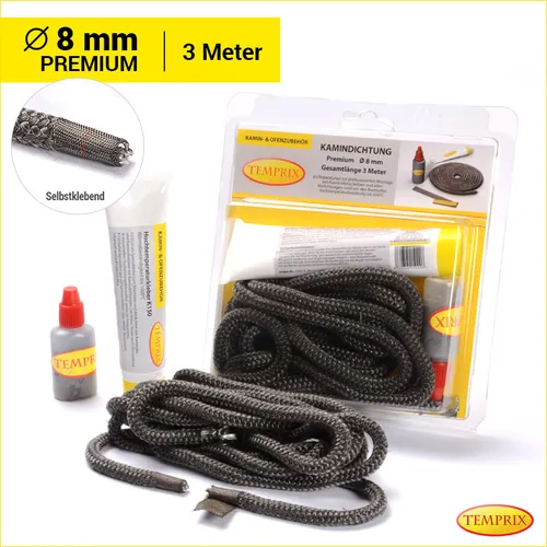Temprix Kamindichtung & Ofendichtung Ø 8 mm Premium