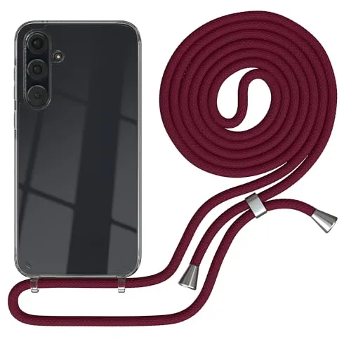 EAZY CASE Handykette kompatibel mit Galaxy A35 Handyhülle mit Umhängeband, Handykordel mit Schutzhülle, Silikonhülle, Hülle mit Band, Stylische Kette für Smartphones, Burgunder Rot