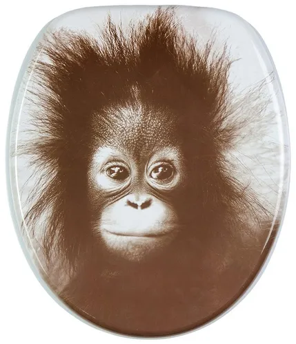 Sanilo WC-Sitz Alfred - Absenkautomatik mit Affenmotiv - Toilettendeckel mit SoftClose-Funktion, ovaler Form und hoher Belastbarkeit. Hochglänzende MDF-Oberfläche in Braun für ein modernes Badezimmer.