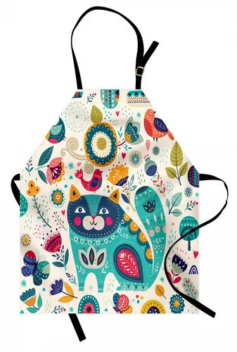 Katze Kochschürze Katze mit Vögeln in türkis von Abakuhaus