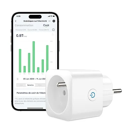 EIGHTREE WLAN-Steckdose, programmierbar, kompatibel mit Alexa/Google Home, Smart Life App, Verbrauchsverfolgung, Steuerung des Lüfters/Klimaanlagens, 2,4 GHz WLAN, 16 A 3680 W, 1 PC