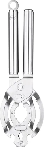 RÖSLE Deckelöffner für Schraubgläser und Flaschen - Dosenöffner aus Edelstahl, vielseitig einsetzbar für Deckel von 10 bis 100 mm, mit rutschfestem Griff und integriertem Kapselheber – ideal für jede Küche.