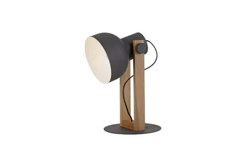 KORVIC Tischlampe Holz Metall Schwarz 45 cm E27 verstellbar - Industrielle Tischleuchte aus Holz und Metall, ideal für Büro und Wohnzimmer. Mit praktischem Kippschalter und schwenkbarem Lampenschirm für gezielte Lichtgestaltung. Individuelle Leuchtmittelwahl für optimale Helligkeit.