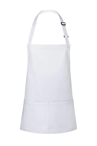 Karlowsky BLS 6 PURE Kurze Latzschürze BASIC mit Schnalle und Tasche, 65% Polyester/35% Baumwolle, Weiß, Einheitsgröße