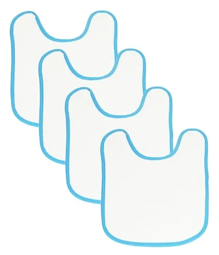 Betz 4 Stück Lätzchen Baby Kinderlätzchen mit Klettverschluß Latz Farbe: Weiß, Einfassung blau, Größe: 30 x 40 cm