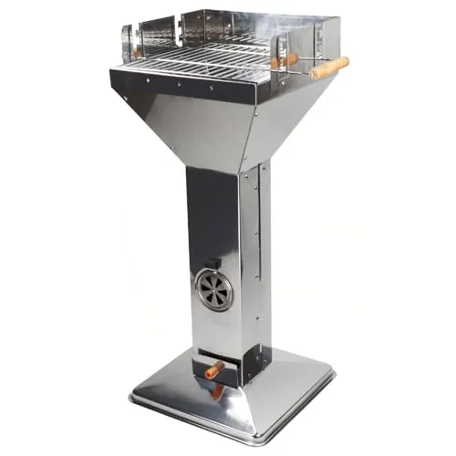 EDELSTAHL Säulengrill BBQ - Edelstahl-Trichtergrill für gemütliche Grillabende, geringer Kohleverbrauch dank Trichterform und mit praktischem Ascheauffangbehälter. Perfekt für Gartenpartys!
