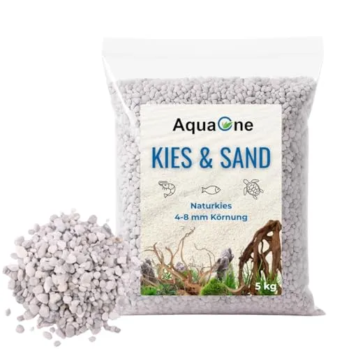 AquaOne Aquarium Kies Sand 5 kg I Bodengrund hell schwarz bunt fein mittel grob I Aquariumkies Premium Qualität I Quarzsand Aquariumkies Deko Aquascaping Körnung (noa 4-8mm)