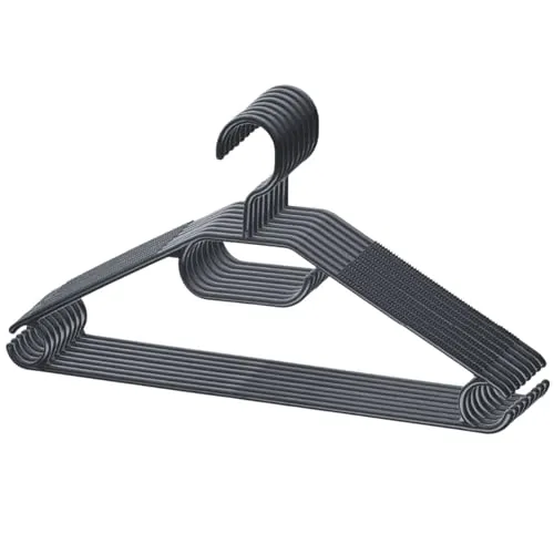 Berlona Kleiderbügel | 10 Stück | Rutschfester Kunststoffbügel | 360° drehbarer Haken | Platzsparender Bügel, leicht und funktionell | 41 cm x 21 cm | für Mäntel, Kleider, Hemden, Pullover | Schwarz