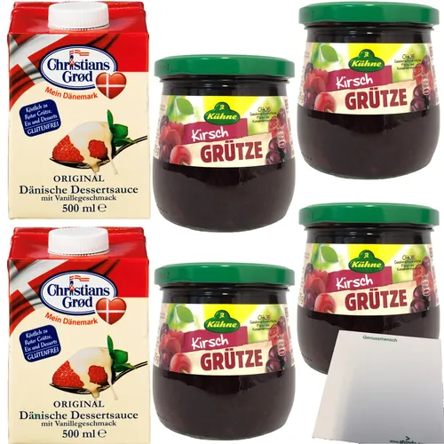 Rote Kirsch Grütze 4x375g + Dessert-Sauce mit Vanillegeschmack 2x500ml