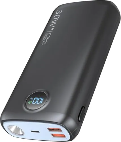 Produktbild Power Bank 27000mAh 30W Powerbank Schnellladefunktion PD3.0 QC4.0 Externe Handyakkus USB C Externer Akku mit 3W Taschenlampe LED Display für iPhone 17/16/15/14/13/12 Pro Samsung Tablets iPad (blau)