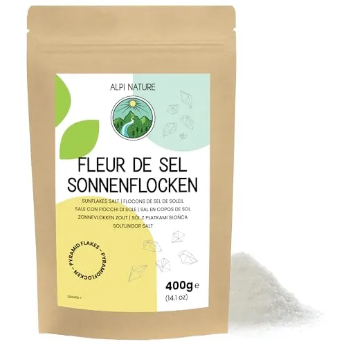 Alpi Nature Sonnenflocken Salz 400g, handgeerntete Fleur de Sel Salz Flocken, Meersalzflocken 1-4mm