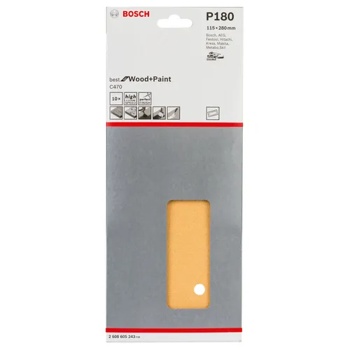 Bosch Schleifblatt C470, 115 x 280 mm, 180, 14 Löcher, gespannt, 10er-Packack