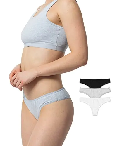 Snocks Brazilian Slip Damen aus Bio-Baumwolle (3er Pack) - Damenunterwäsche mit Perfekter Passform und angenehmem Tragegefühl - Klassisches Unterwäsche Frauen Design - Gr.S, Farbe Weiß/Grau/Schwarz