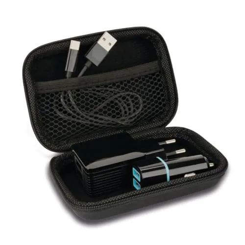 Cartrend Reise Etui Reise Case Tasche Aufbewahrungstasche Tragen Hülle Box Etui für 230 Volt Ladestecker, 12 Volt Ladestecker, Daten-und Ladekabel