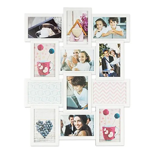 levandeo Fotogalerie für 12 Fotos 60x45cm Weiß Glas - 3D Optik - Bilderrahmen Bildergalerie Fotocollage Fotorahmen Collage
