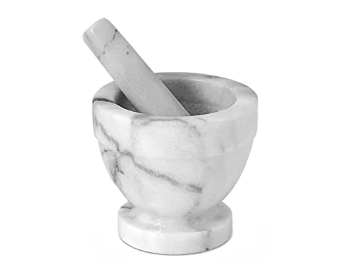 Home Mörser mit Stößel, Marmor, Weiß/Grau, 12 cm
