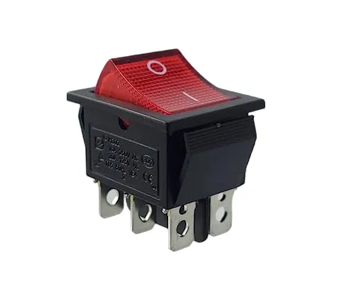 Wippschalter, Umschalter, Kippschalter, Geräteschalter 6-polig 16A 250~ rot, beleuchtet