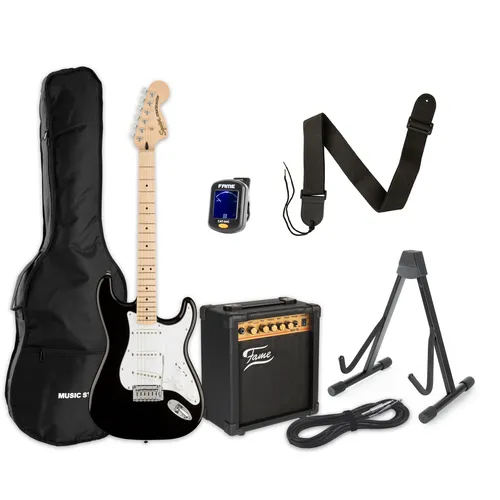 Squier Affinity Strat Black + MA 15 Gitarren Set für Einsteiger