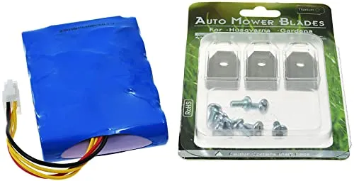 Powerakku für Husqvarna Automower 310 - 2015/2017 inkl. 9x Ersatzmesser - Sonstiges Rasenmäherzubehör: Hochleistungs-Powerakku 18,5V 3400mAh Li-Ion für zuverlässige Leistung und 9 Ersatzmesser für einen stets präzisen Schnitt.