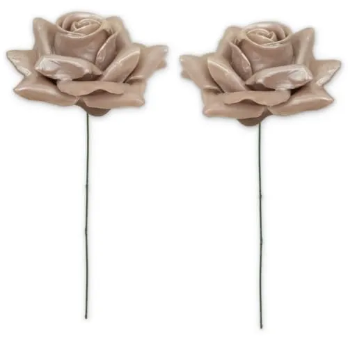 Kunstrosen-Blüten mit Stiel als künstliche Deko-Rosen aus Wachs - 2 perlmutt Rosenblüten wie echt für Blumengestecke Blumen-Dekoration - Wachsrosen als Kunstrosen Friedhof Grabschmuck
