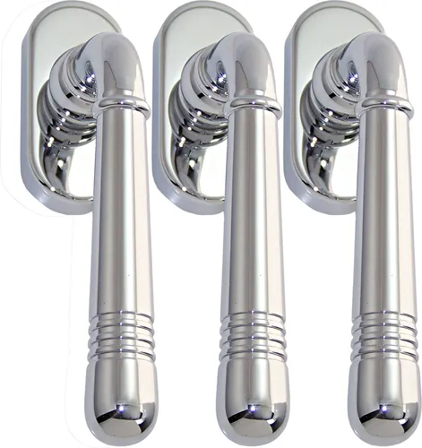 Massiv Messing Fenstergriff Set 3 x FG Helena Prime 0320 - Chrom - Edles Fenstergriff Set aus massivem Messing, poliert in Chrom. Ideal für eine elegante Fenstergestaltung. Mit präziser Einrastmechanik für einfachen Gebrauch und hohe Stabilität.