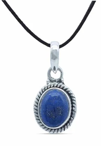 mantraroma Kettenanhänger 925 Silber Lapis Lazuli blauer Stein Edelstein Kettenanhänger Damen Sterling Silber Halskette Anhänger Geschenk (MAH-156-06)