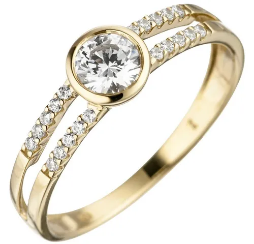 Schmuck Krone Goldring Damenring aus 333 Gelbgold mit 21 Zirkonia, Gold 333