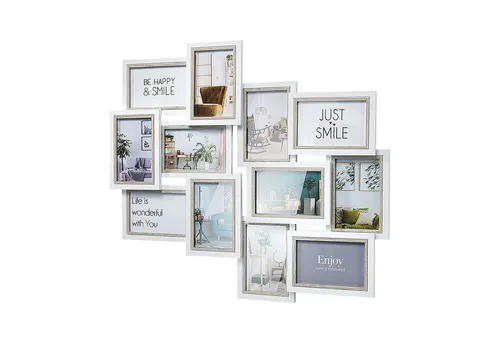 Kobolo Bilderrahmen Collage BIG weiß grau für 12 Bilder - Bilderrahmen Collage aus Holz, ideal für 12 Fotos im Format 10x15 cm. Perfekt, um Erinnerungen stilvoll zu präsentieren und jeden Raum zu verschönern.