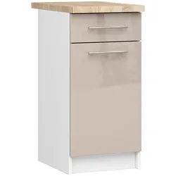 Raumhirsch Furniture Unterschrank S40, Weiß, Hochglanz, 40x85x46 cm - Moderne Eleganz für Ihre Küche: Der Unterschrank S40 bietet mit einer geräumigen Schublade und einem Fach hinter der Tür optimale Aufbewahrungslösungen. Inklusive passender Arbeitsplatte für sofortigen Einsatz!