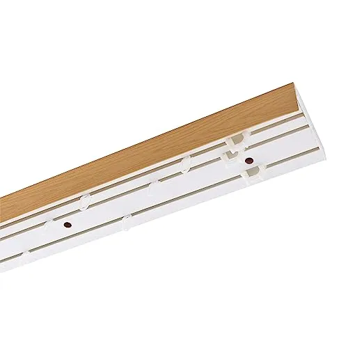 Garesa Gardinenschiene 3-läufig, Weiß I Vorhangschiene aus Kunststoff inkl. Gleiter I Vorgebohrt zur Deckenmontage I Mit Blende Farbe Eiche Hell I 110cm