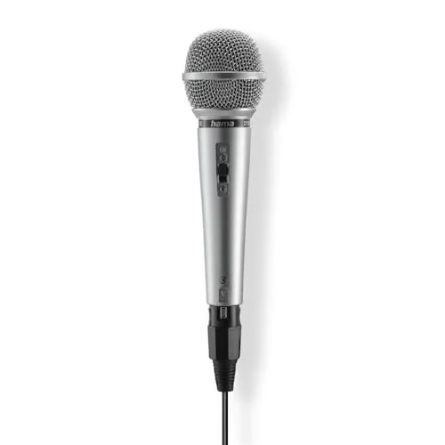 Hama Mikrofon (dynamisches Mikrofon, Mikrofon mit 3m Kabel, 3,55mm/6,35mm Klinke, XLR Stecker zum Abnehmen des Kabels, ideal als Karaoke Mikrofon, für Vorträge, Veranstaltungen, EIN-/Aus-Schalter)