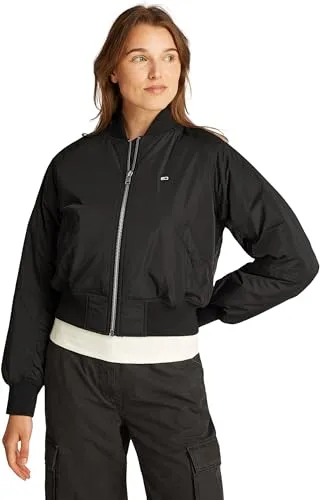 Tommy Jeans Damen Bomberjacke Essential - Wasserabweisend, Schwarz (Black), S - Funktionsjacken, wasserabweisend und aus 100% recyceltem Polyester, ideal für den Übergang mit hohem Tragekomfort und zeitlosem Design.