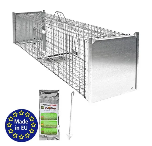 Petigi Lebendfalle Fuchs- und Marderfalle 130 x 34 x 34 cm - Robuste Lebendfalle aus verzinktem Stahl, ideal zum Fangen von Füchsen und Mardern. Mit schneller Schließmechanik und einfacher Köderplatzierung für eine effektive und tierfreundliche Jagd.