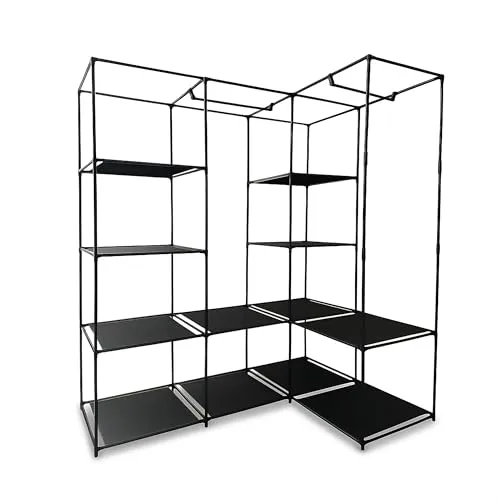 Eckschrank Eckkleiderschrank offen schwarz in schwarz von Relaxdays