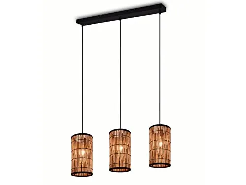meineWunschleuchte Pendelleuchte 3 flammig aus Rattan - Hängeleuchte mit stilvollen Rattan-Lampenschirmen, ideal für ein gemütliches Ambiente. Breite 80cm, perfekt für moderne Wohnräume und dimmbar mit passenden Leuchtmitteln.