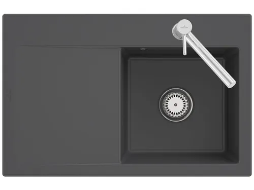 Villeroy & Boch Subway Style 45 Graphite Keramikspüle - Matt schwarze Ceramicplus-Spüle mit Handbetätigung, ideal für Unterschränke ab 45 cm. Maße: 78 x 51 cm - perfekt für moderne Küchen.