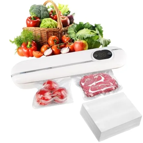 Vakuumierer Vakuumiergerät, Vacuum Sealer Folienschweißgerät Vakuumierer, Vakuumiergerät, Folienschweißgerät für Trockene oder Feuchte Lebensmittel, inkl.100 Vakuumier-Beutel White
