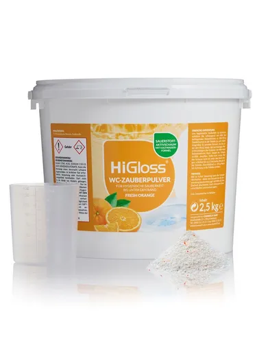 HiGloss WC Zauberpulver - WC-Reiniger für mühelose Sauberkeit - WC-Reiniger mit Schmutzfinder-Technologie, der selbstständig Urinstein & Kalk entfernt. Hygienisch rein in nur 15 Minuten – für mehr Zeit im Alltag!