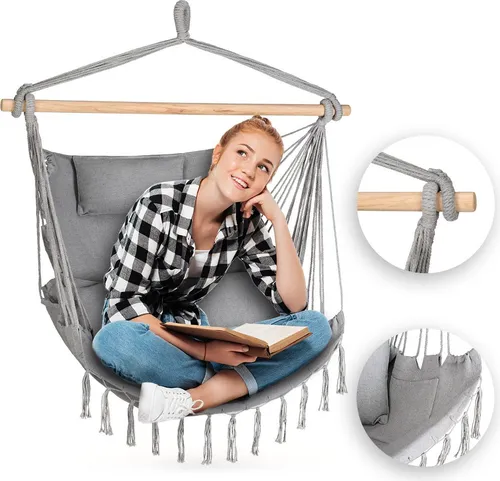 Outtec® Hängesessel mit 3 Kissen - Boho Fransen Sessel - Hängesessel für Innen- & Außenbereich, bis 140 kg belastbar, inklusive 3 bequemen Kissen für maximalen Komfort.